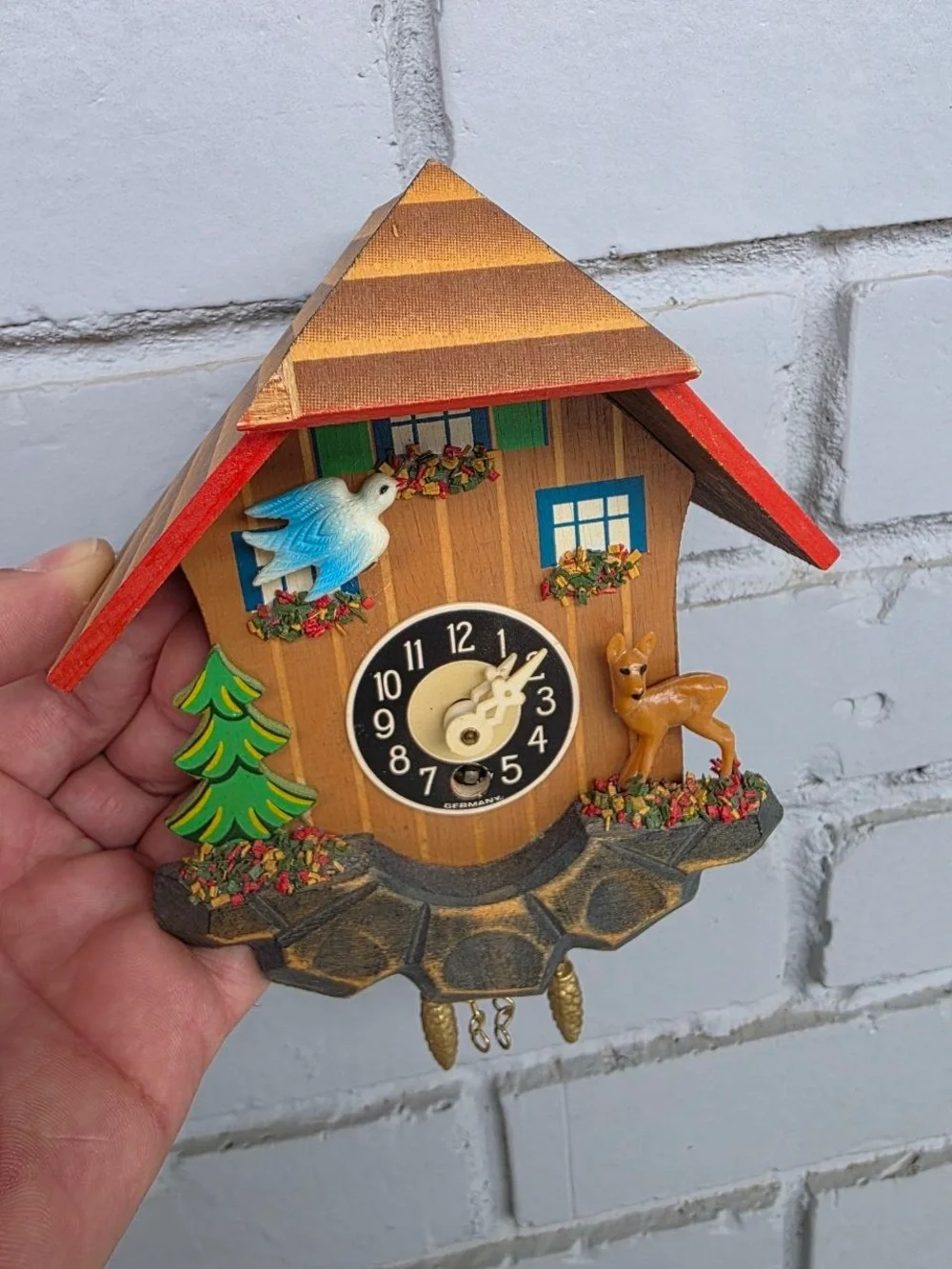 Vintage German Mini Cuckoo Clock Jengsler Made In Germany Swinging Figures Black